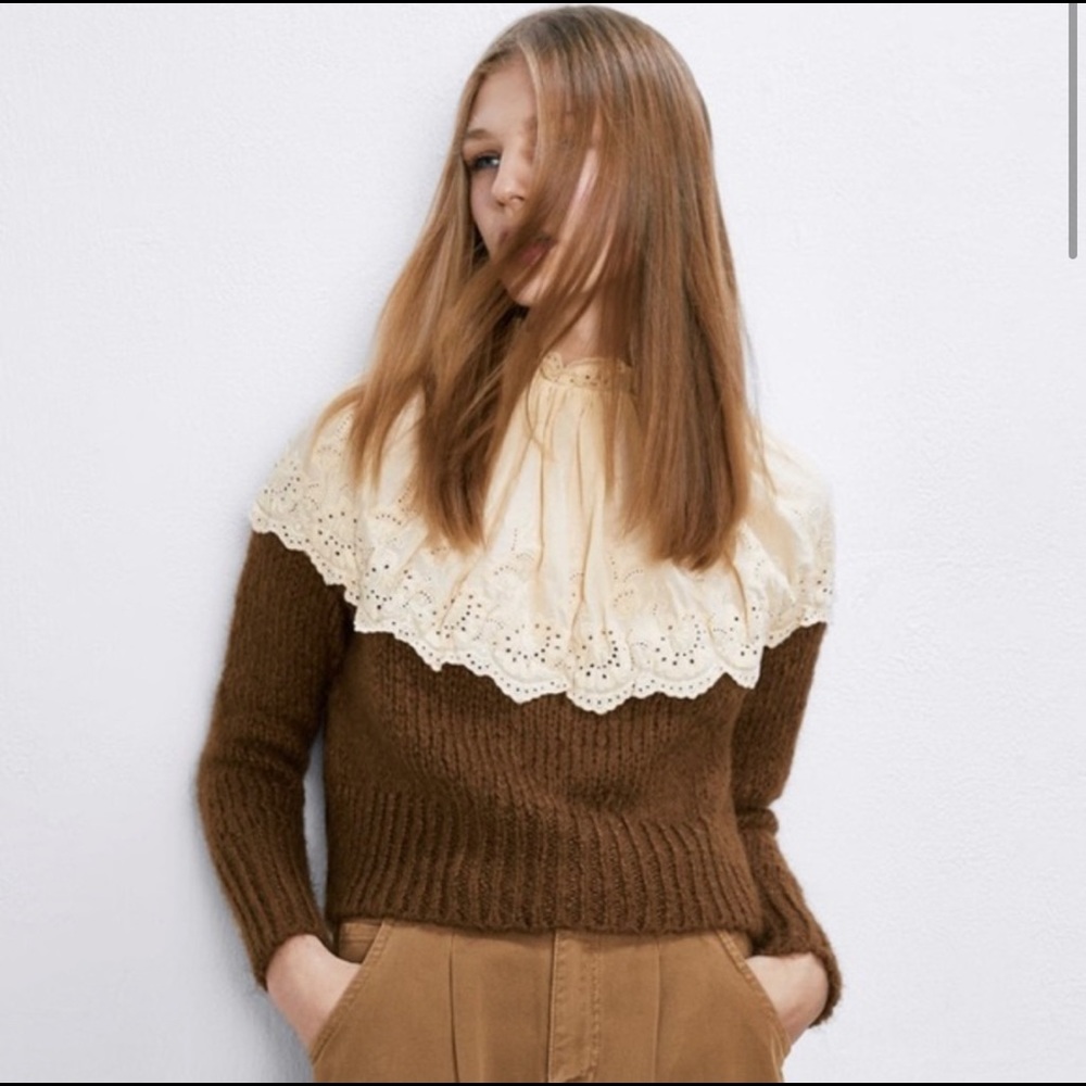 Zara Embroidered Cottagecore Collar Sweater